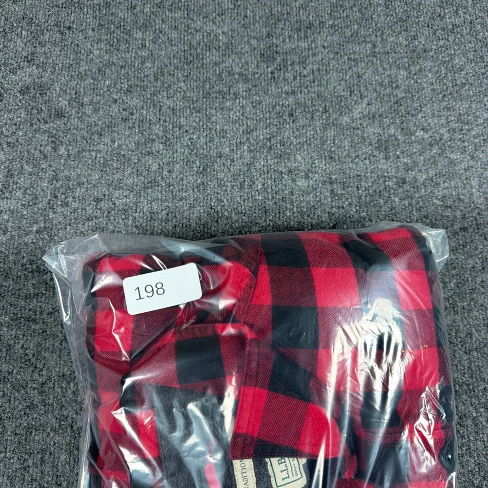 L.L. Bean Fleece Lined Flannel Shirt Jacket Mens Large Traditional Fit Red Black